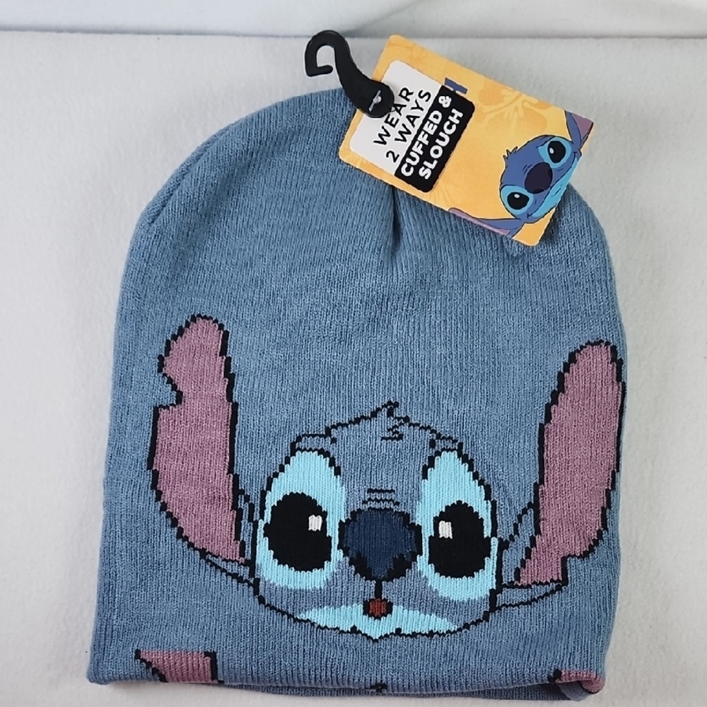 Disney Blue Stitch Knit Beanie with Pink Ear Accents